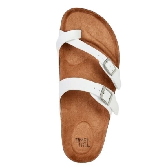 Time and Tru White Sandals Women's 8‎ Wide Width Cork Footbed Buckle Comfort - Picture 3 of 15